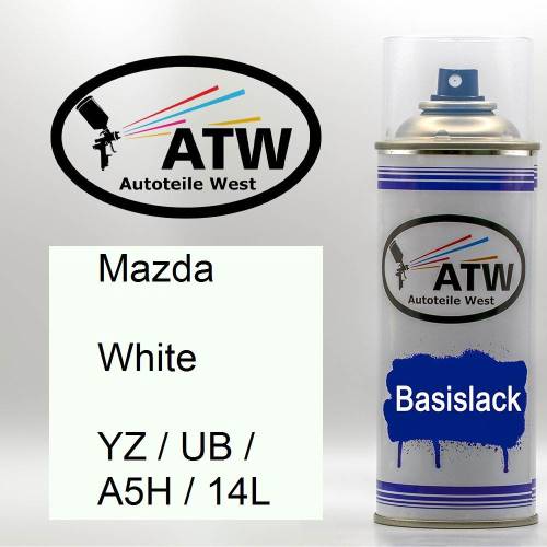 Mazda, White, YZ / UB / A5H / 14L: 400ml Sprühdose, von ATW Autoteile West.